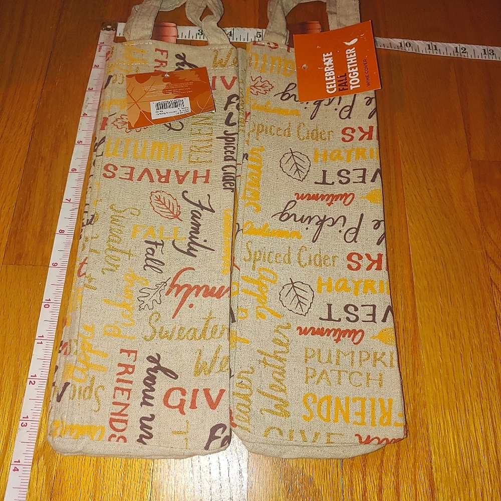 Set of 2 Reusable Wine Gift Bags Celebrate Fall Autumn Thanksgiving Harvest